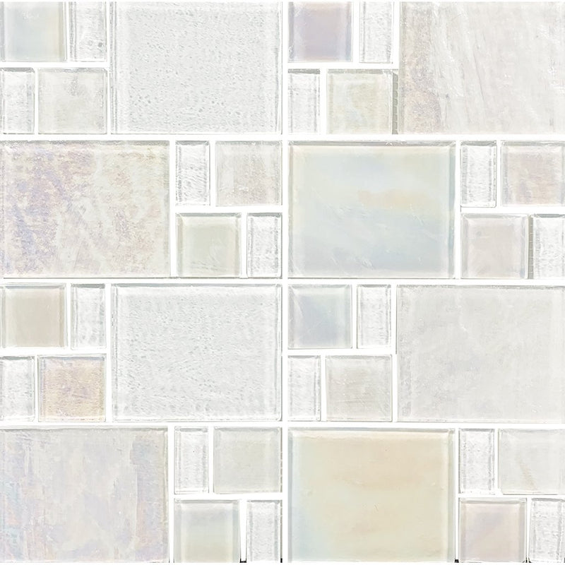Piazza Series White Mixed Mosaic Glass Tile | TRMPIAZWHITERND | Tesoro Pool Tile