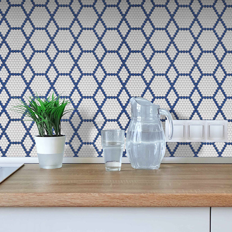 Tulle Coastal, Hexagon Mosaic Tile | Geometro Glass Tile 