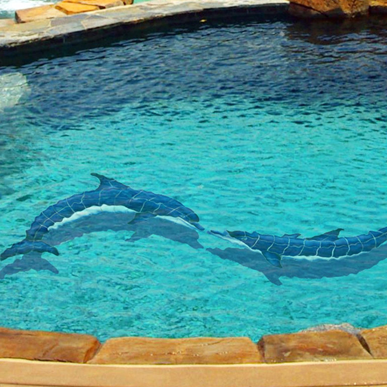 Blue Dolphin-B w/Shadow | BD43-27/SH | Pool Mosaic by Custom Mosaics
