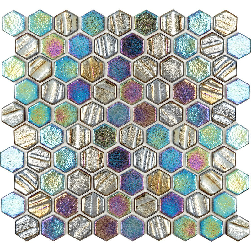 Black Hexagon Tile | VIDILLUBLKHEX | Tesoro Glass Mosaic Tile