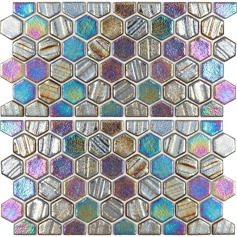 Black, Hexagon Waterline Tile | VIDILLUBLKWL | Glass Mosaic Pool Tile