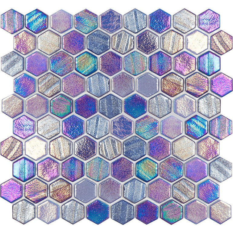 Blue Hexagon Tile | VIDILLUBLUHEX | Tesoro Glass Mosaic Tile