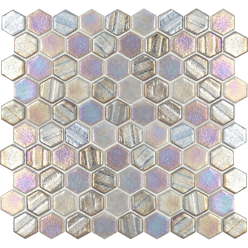 Grey Hexagon Tile | VIDILLUGREYHEX | Tesoro Glass Mosaic Tile