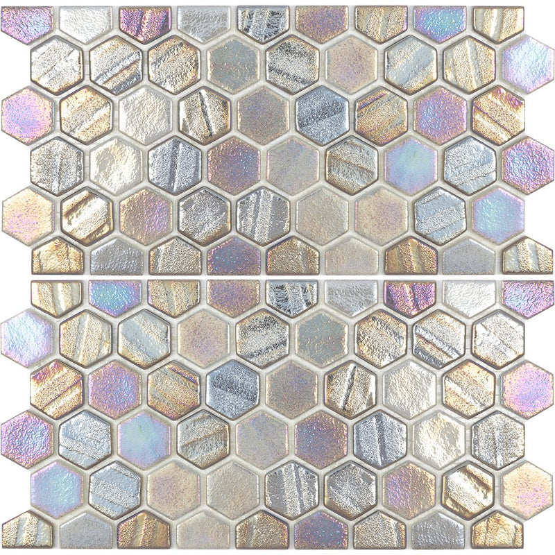 Grey Hexagon Waterline Tile | VIDILLUGREYWL | Glass Mosaic Pool Tile