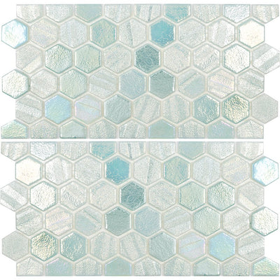 Green Hexagon Waterline Tile | VIDILLUGRNWL | Glass Mosaic Pool Tile