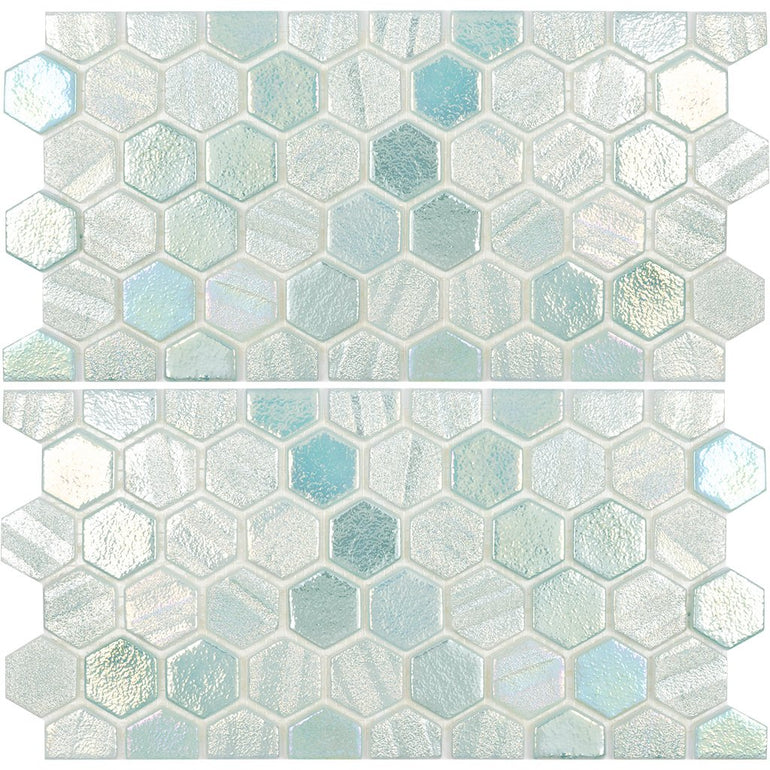 Green Hexagon Waterline Tile | VIDILLUGRNWL | Glass Mosaic Pool Tile