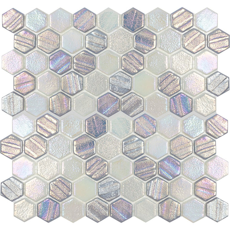 Silver Hexagon Tile | VIDILLUSILVHEX | Tesoro Glass Mosaic Tile