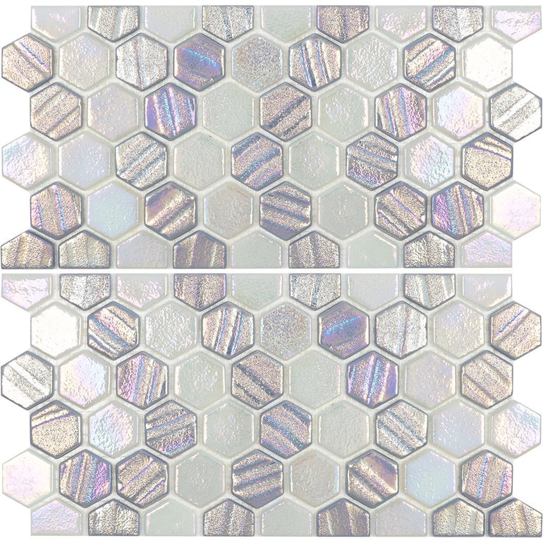 Silver Hexagon Waterline Tile | VIDILLUSILVWL | Glass Mosaic Pool Tile