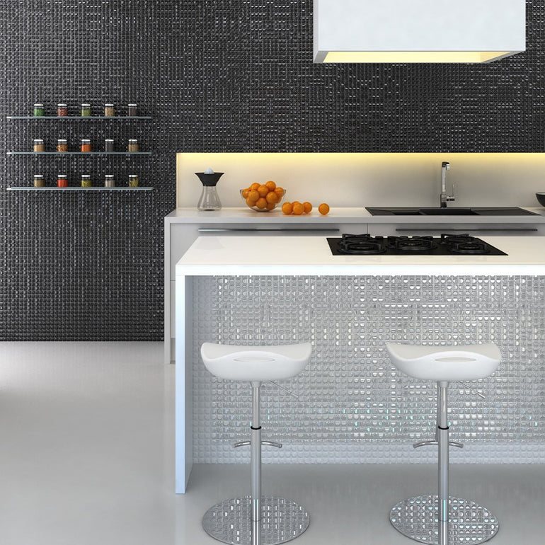 Black Iridescent, 1" x 1" | AURA BLACK | Vidrepur Mosaic Glass Tile
