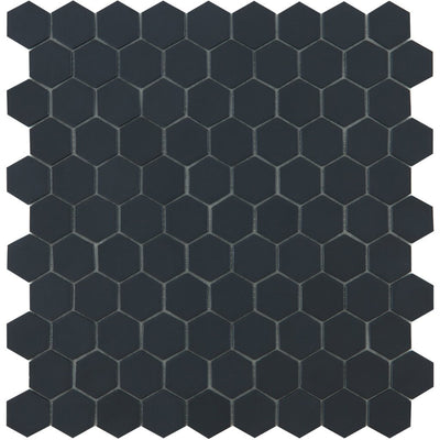 H35903M - Matte Black, Flat Hexagonal Vidrepur Glass Mosaic Tile