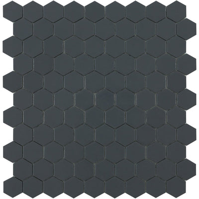 H35908M - Matte Dark Grey, Flat Hexagonal Vidrepur Glass Mosaic Tile