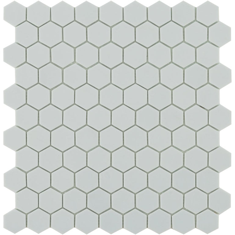 H35909M - Matte Light Grey, Flat Hexagonal Vidrepur Glass Mosaic Tile