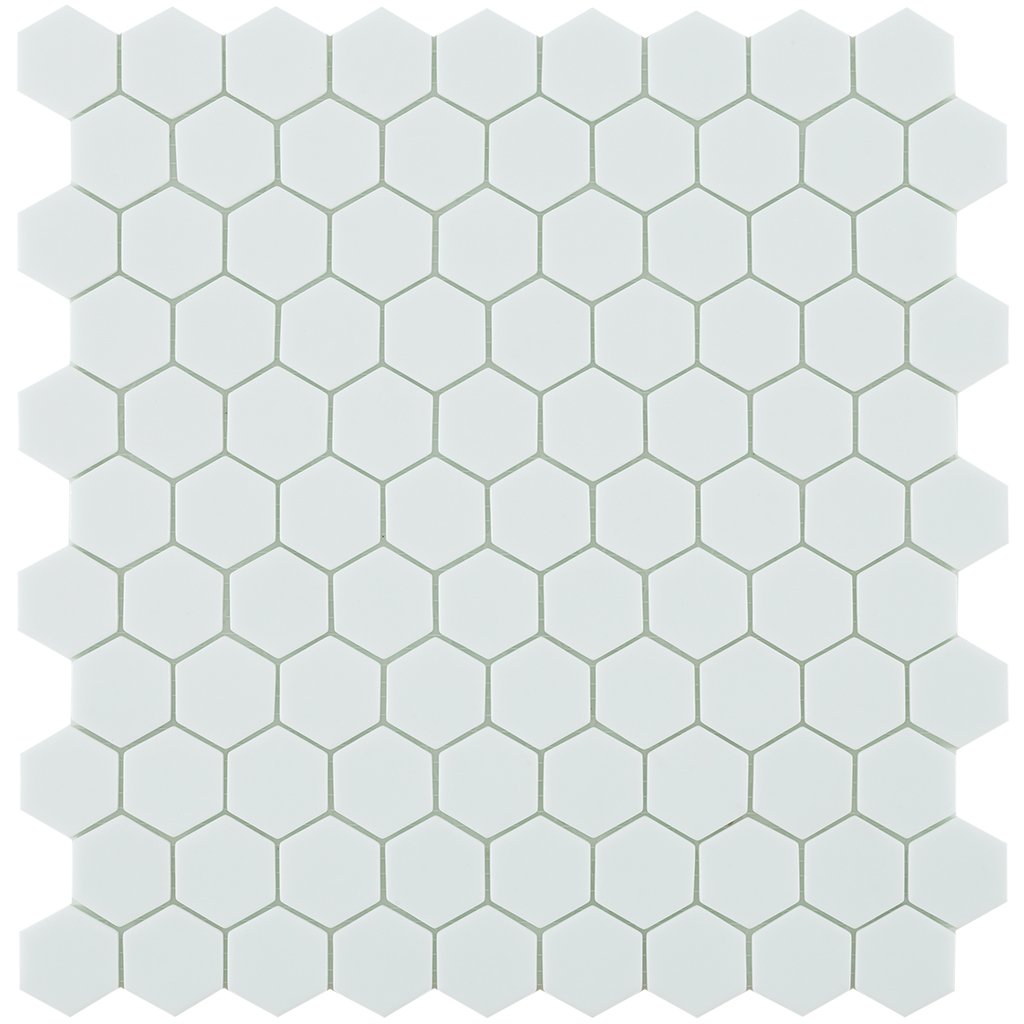 H35910M - Matte White, Flat Hexagonal Vidrepur Glass Mosaic Tile