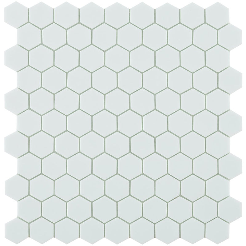 H35910M - Matte White, Flat Hexagonal Vidrepur Glass Mosaic Tile