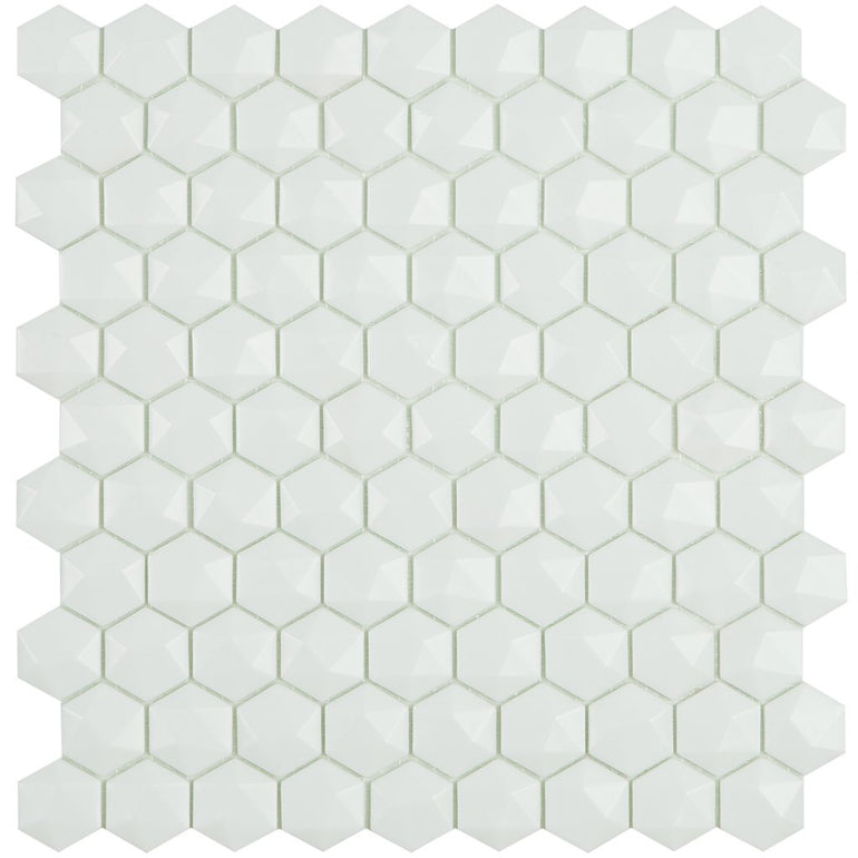 H35910MD - Matte White, 3D Hexagonal Vidrepur Glass Mosaic Tile