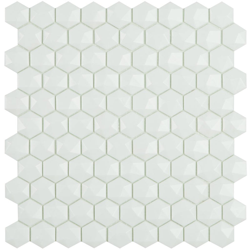 H35910MD - Matte White, 3D Hexagonal Vidrepur Glass Mosaic Tile