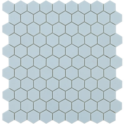 H35925M - Matte Light Blue, Flat Hexagonal Vidrepur Glass Mosaic Tile