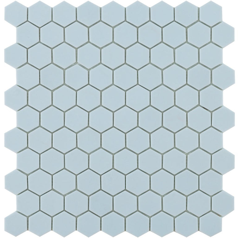 H35925M - Matte Light Blue, Flat Hexagonal Vidrepur Glass Mosaic Tile
