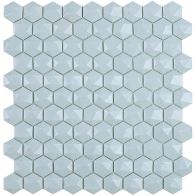 H35925MD - Matte Light Blue, 3D Hexagonal Vidrepur Glass Mosaic Tile