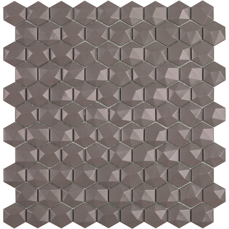 H35926MD - Matte Frappe, 3D Hexagonal Vidrepur Glass Mosaic Tile