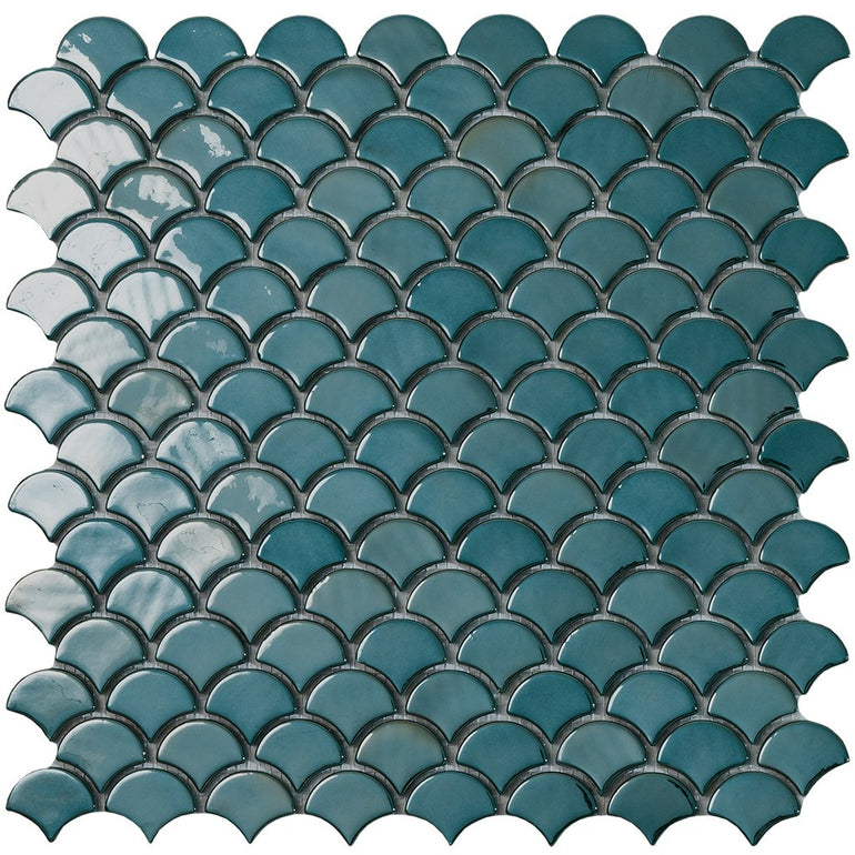 6003S Brushed Green Glass Fish Scale Mosaic Tile by Vidrepur