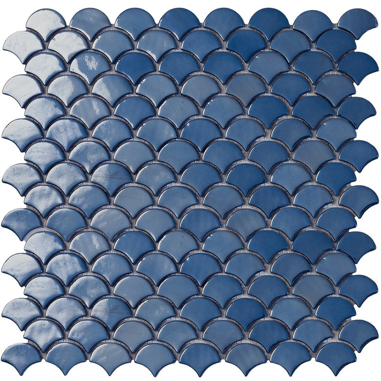 6004S Brushed Dark Blue Glass Fish Scale Mosaic Tile by Vidrepur