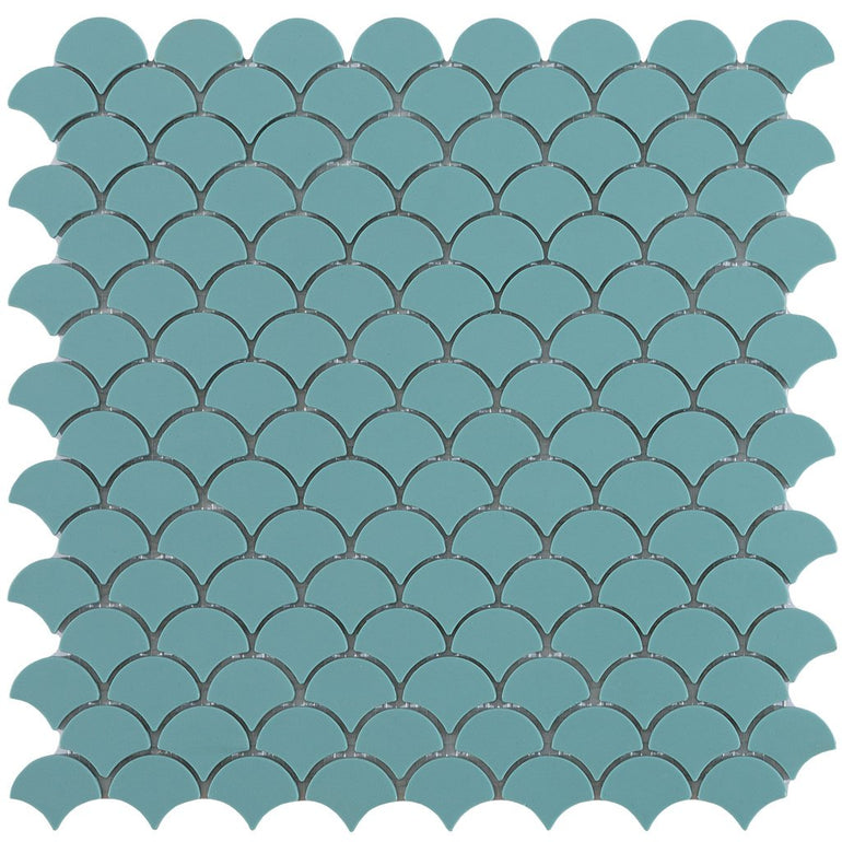 6101S Matte Turquoise Glass Fish Scale Mosaic Tile by Vidrepur