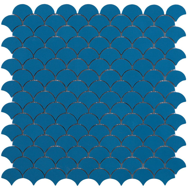 6104S Matte Blue Glass Fish Scale Mosaic Tile by Vidrepur