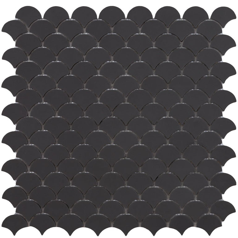 6105S Matte Dark Grey Glass Fish Scale Mosaic Tile by Vidrepur