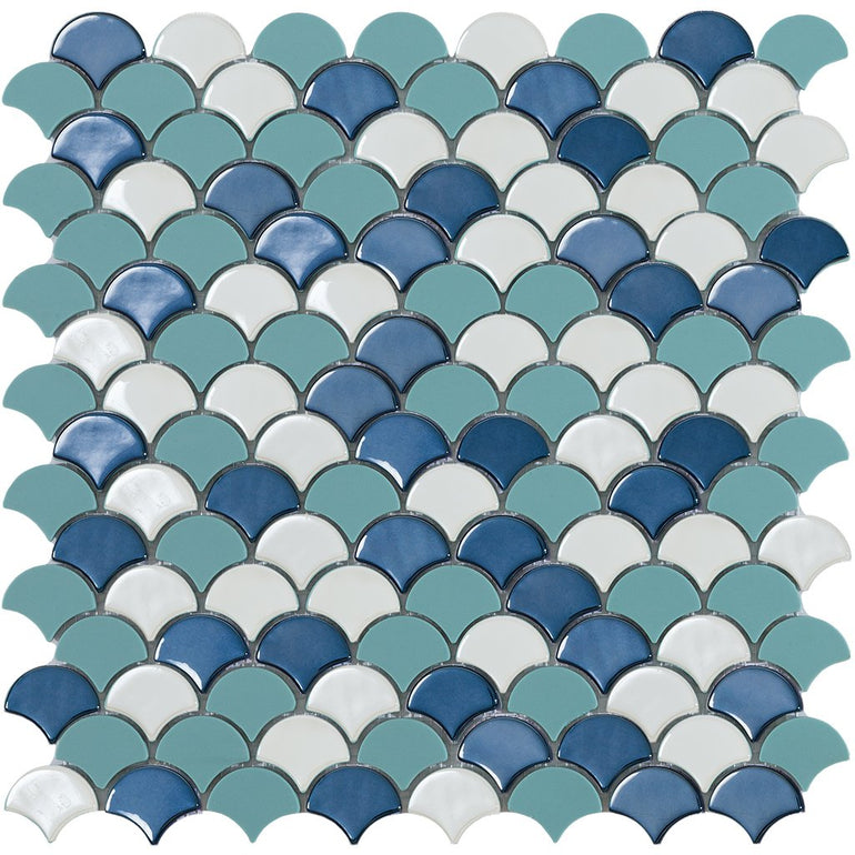 SOUL BLUE MIX Blue Mix Glass Fish Scale Mosaic Tile by Vidrepur