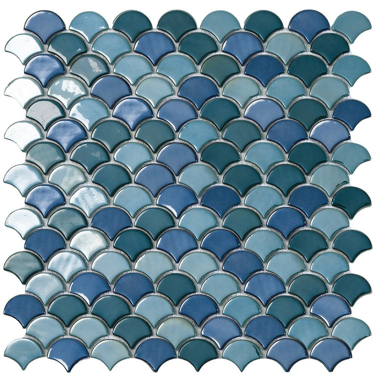 SOUL GREEN MIX Green Mix Glass Fish Scale Mosaic Tile by Vidrepur