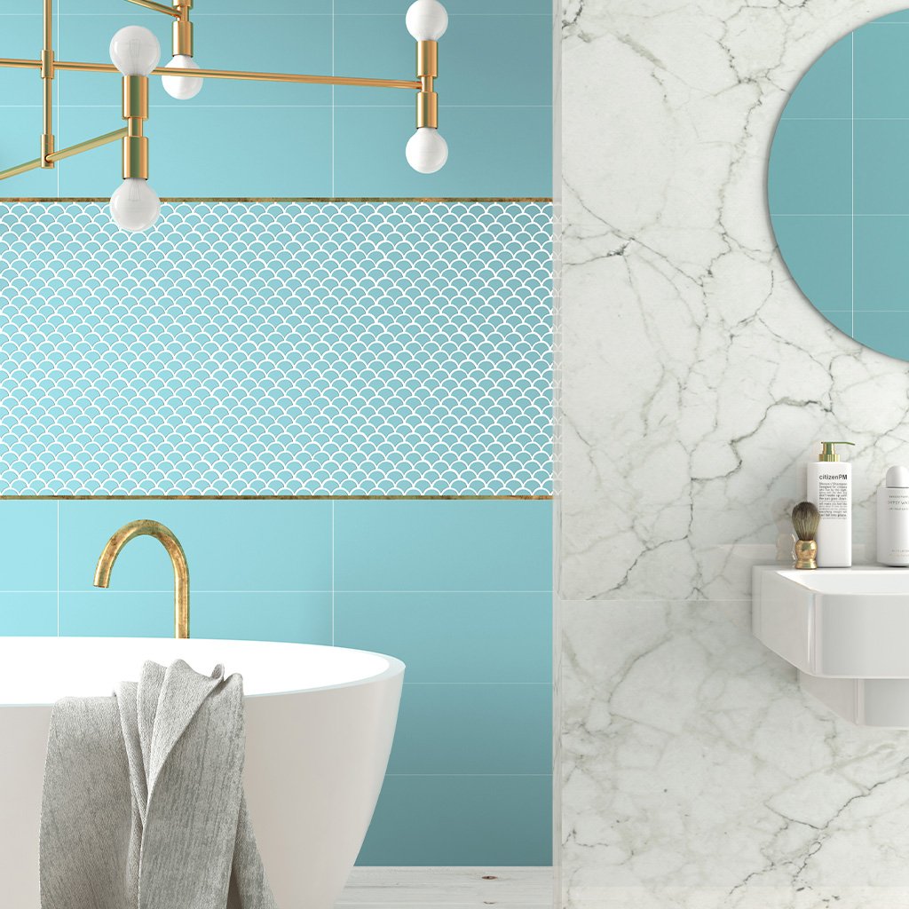 Matte Turquoise Glass Fish Scale Mosaic | 6101S | Glass Tile – AquaBlu ...