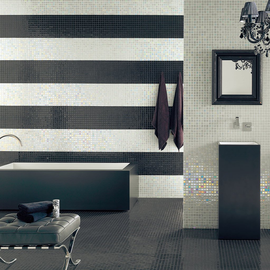 Snow White Iridescent, 1" x 1" | 093710M | Vidrepur Mosaic Glass Tile