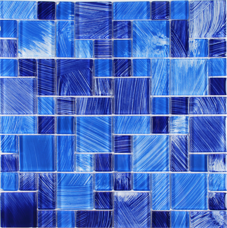Mix Blue, Mixed Mosaic Glass Tile | FINWATEMXBLRND | Pool Tile