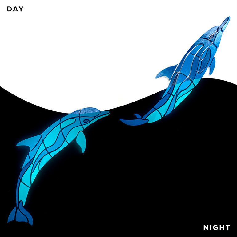 Wave Dolphins, Right | Glow in the Dark Pool Mosaic Tile