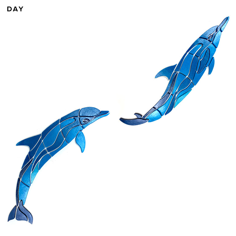 Wave Dolphins, Right | Glow in the Dark Pool Mosaic Tile