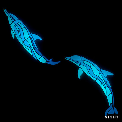 Wave Dolphins, Left | Glow in the Dark Pool Mosaic Tile