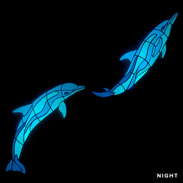 Wave Dolphins, Right | Glow in the Dark Pool Mosaic Tile