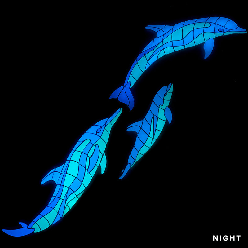 Wave Dolphins w/ Baby, Right | DOL-BWAVE-R | Glow in the Dark Pool Mosaic Tile