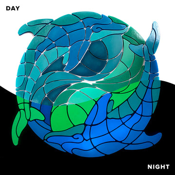 Yin Yang Dolphin Medallion Pool Mosaic | Glow in the Dark Pool Tile by Element Glo
