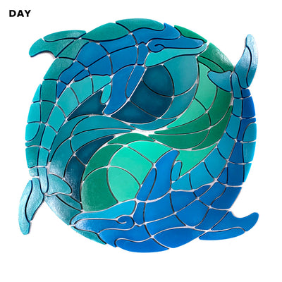 Yin Yang Dolphin Medallion Pool Mosaic | Glow in the Dark Pool Tile by Element Glo