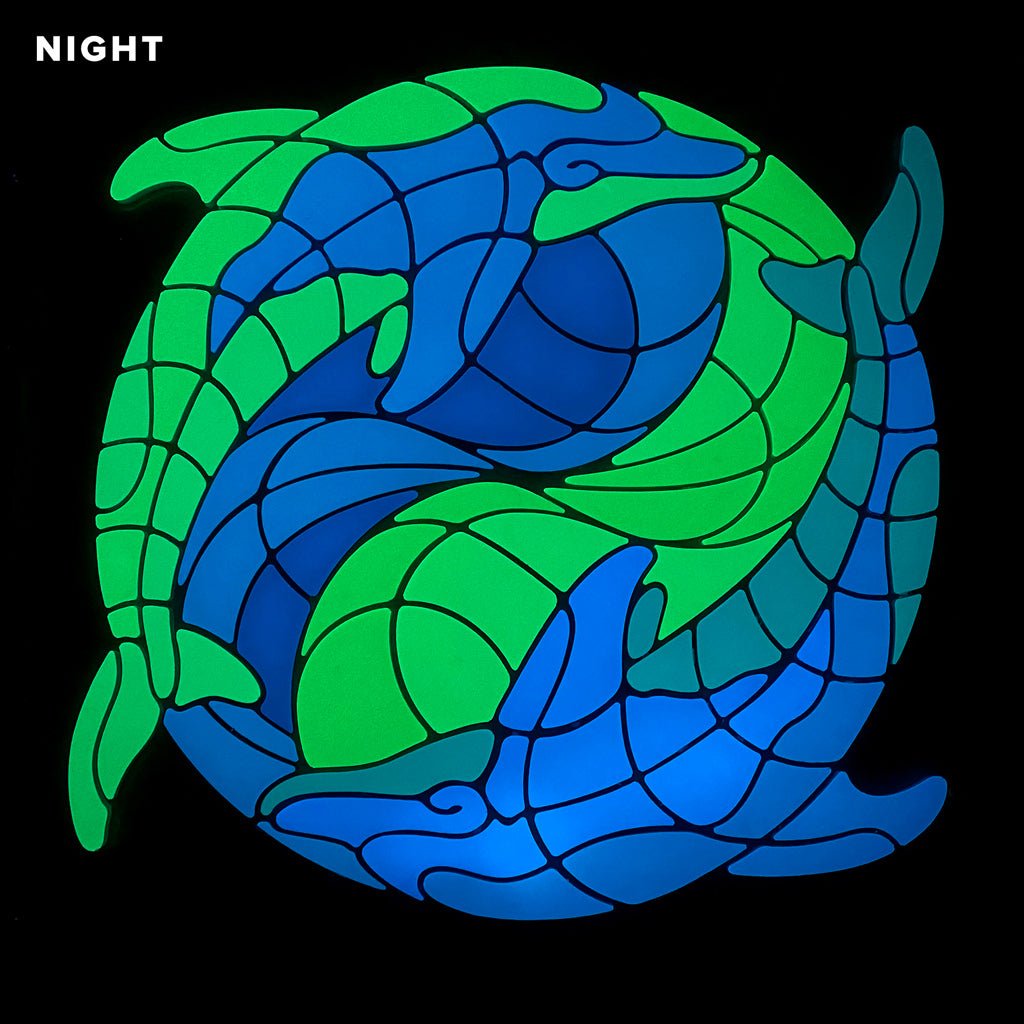 Yin Yang Dolphin Medallion Pool Mosaic | Glow in the Dark Pool Tile by Element Glo