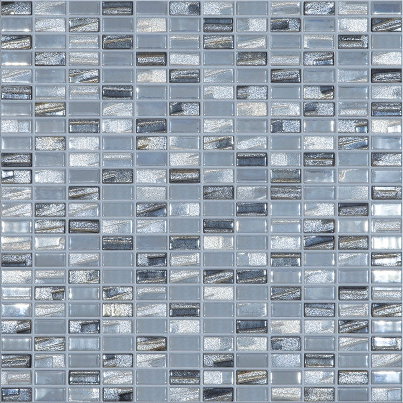 BIJOU SILVER Mini Brick Silver Mix Colors 352M-352L, 1/2" x 1" - Glass Tile