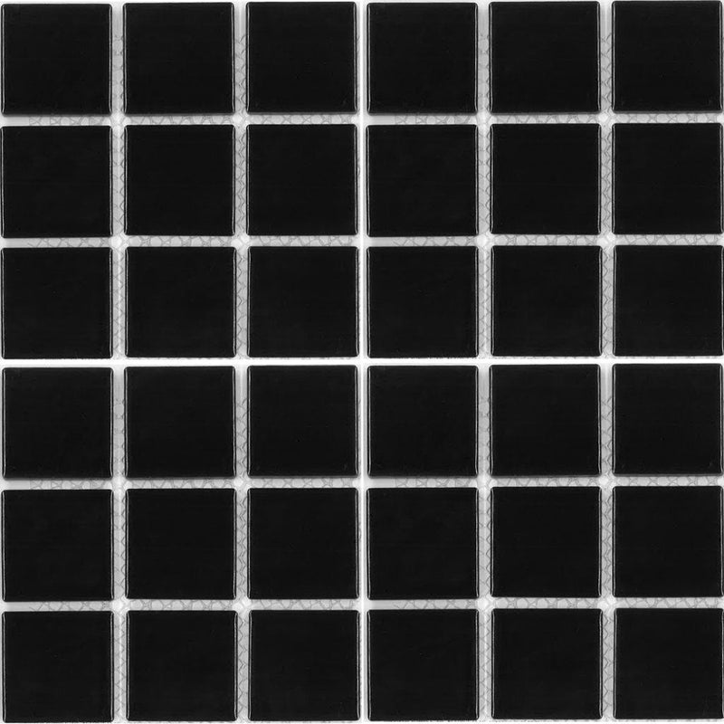 CEL-214 - Fujiwa Black Glossy, 2" x 2" - Porcelain Pool Tile