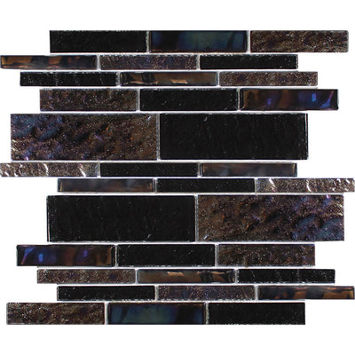 Treasure Series Black Mixed Linear Mosaic Tile | TASTREABLACKSTML | Tesoro Glass Tile