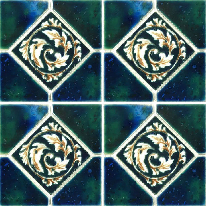 STAK-338 - Fujiwa Crystal Emerald Blue, 6" x 6" Deco - Porcelain Pool Tile