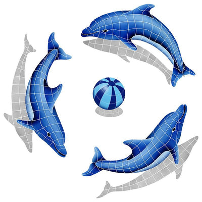 DSHGRPS-BL Dolphin Group, Blue Ball with Shadow Artistry in Mosaics