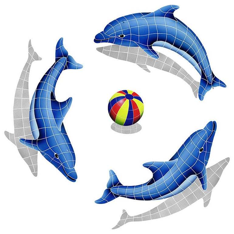 DSHGRPS-MC Dolphin Group, Multi Color Ball with Shadow Artistry in Mosaics