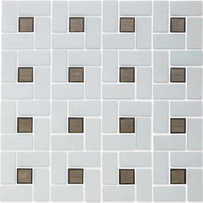 Ironstone 1" x 1" and White 1" x 2", Pinwheel Pattern Glass Tile
