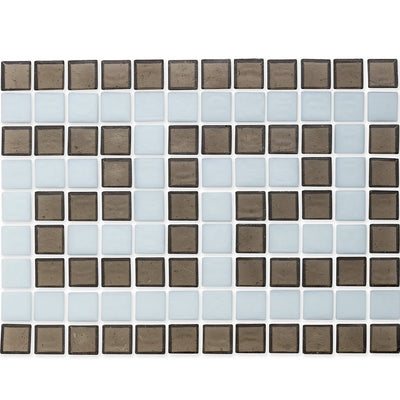 Ironstone and White, 1" x 1" Greek Key Pattern Glass Tile